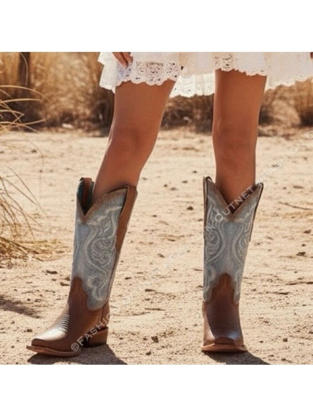 Corral Women's Saddle Cowhide Square Toe Western Boots Denim Embroidery Sz 10